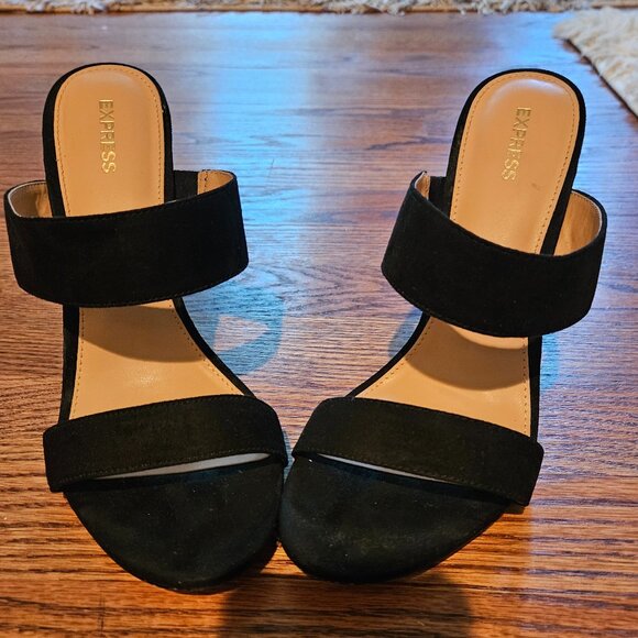 Express black, microsuede, open toe heels - Picture 1 of 3